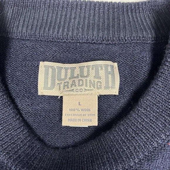 Duluth Trading Co Torpedoman's 100% Wool Crew Sweater Blue Heavyweight Mens L - Picture 3 of 9